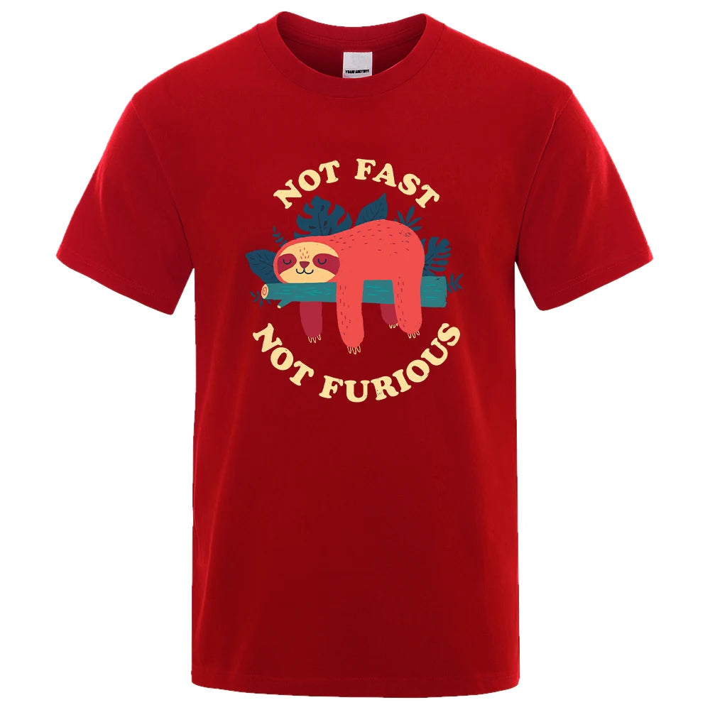 Not Fast Not Furious Sloth Cute Print Unisex Breathable Cotton Tops Street Fashion Casual Summer T Shirts