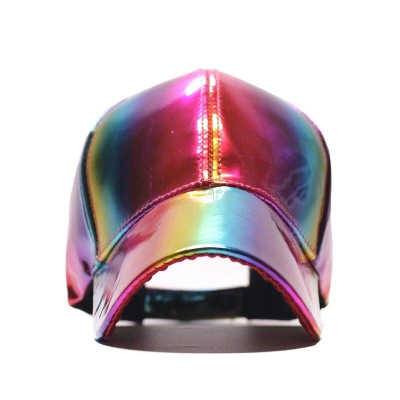 Unisex Patent-Leather Baseball Cap Iridescent Waterproof Hat