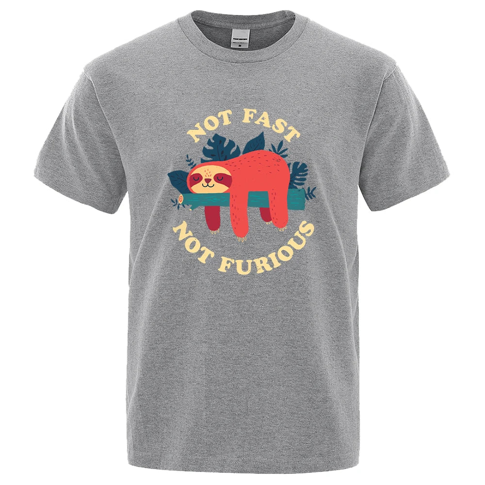 Not Fast Not Furious Sloth Cute Print Unisex Breathable Cotton Tops Street Fashion Casual Summer T Shirts