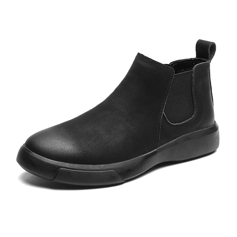 Men's Short Ankle Boots Waterproof Slip-On Leather