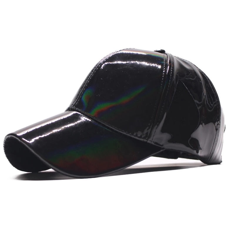 Unisex Patent-Leather Baseball Cap Iridescent Waterproof Hat