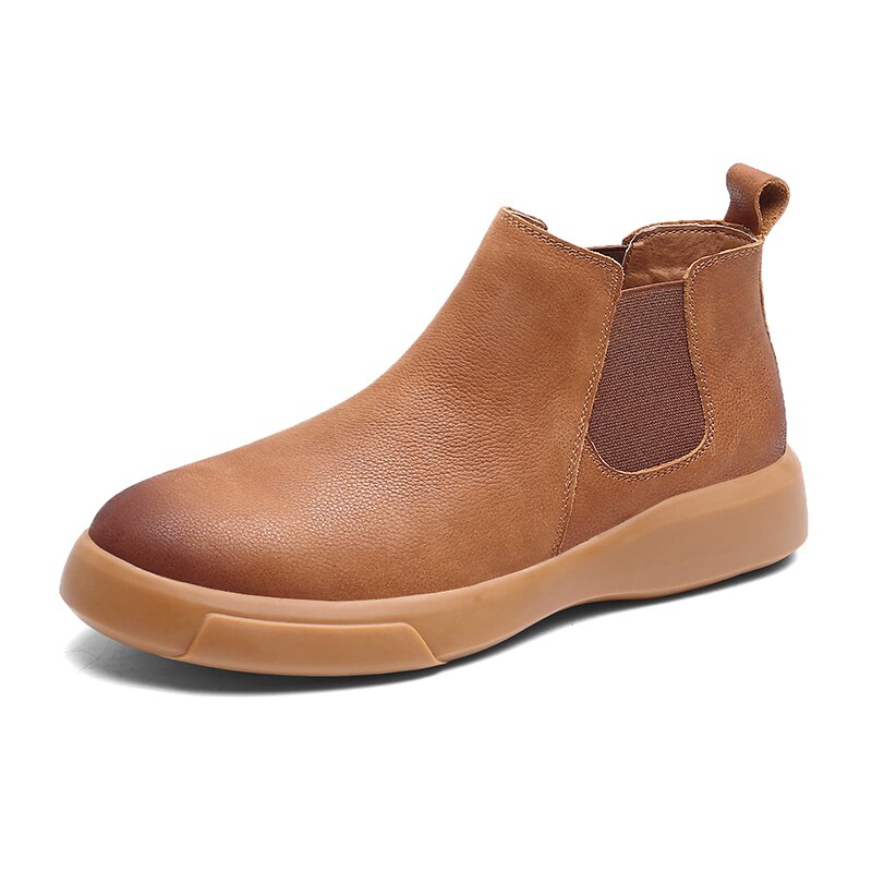 Men's Short Ankle Boots Waterproof Slip-On Leather