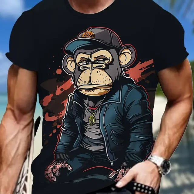 Short Sleeve T-shirt Loose Fit Monkey Graphic 3D Printed