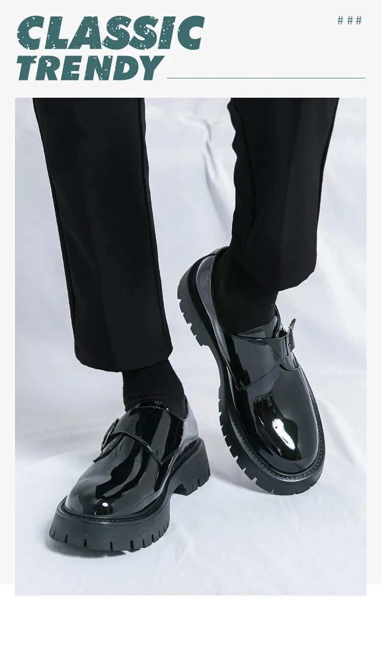 Patent Leather Mens Dress Shoes Luxury Brand Handmade Business Office Fashion Wedding Oxfords  Platform Shoes