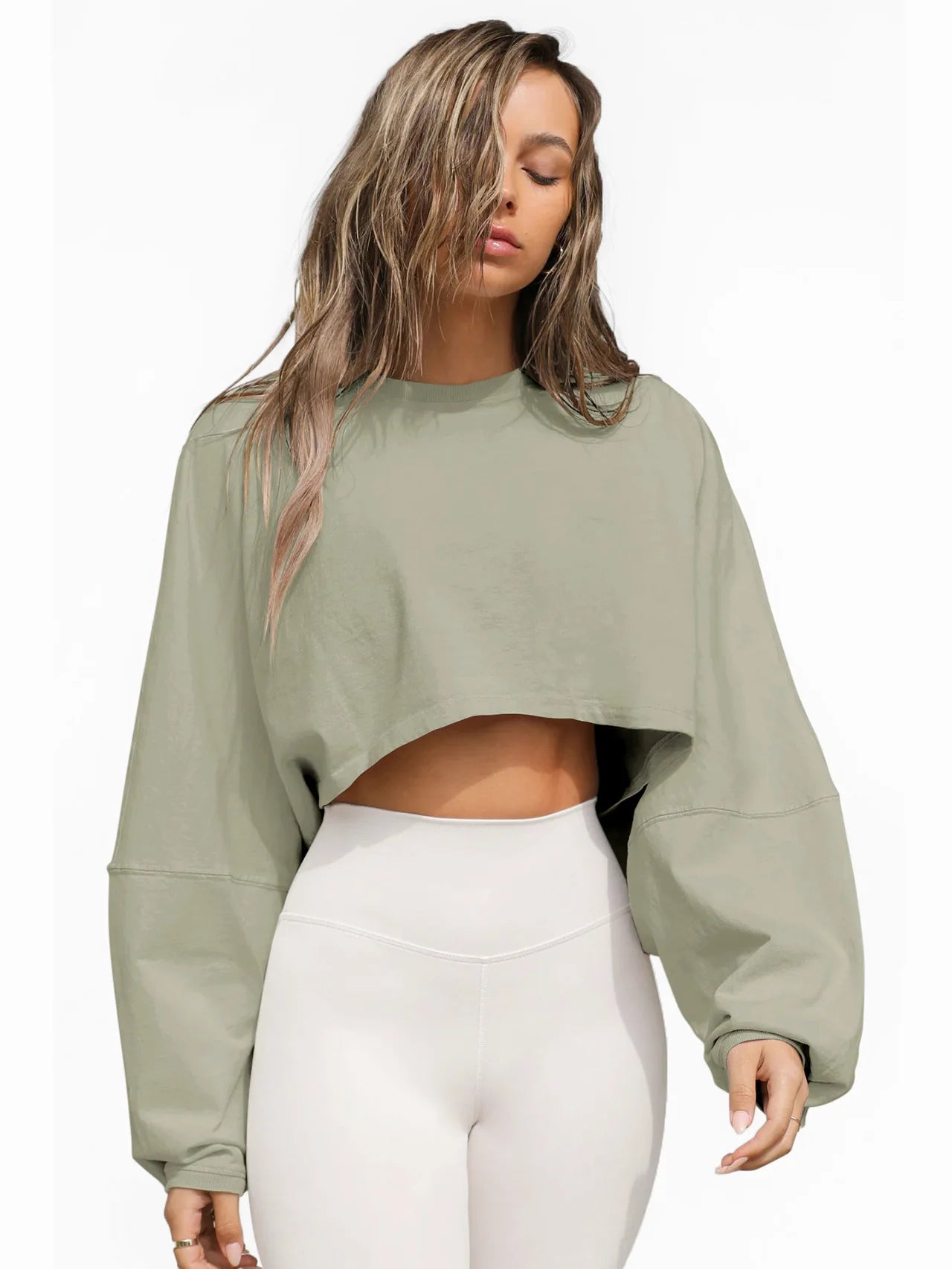 Women's Loose Long Sleeve Pullover Casual Workout Sexy Female Crop Sweatshirt