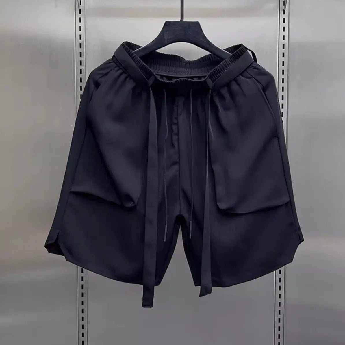 Men's Summer Pure Color Coffee Drawstring Casual Ice Silk Shorts