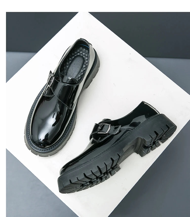 Patent Leather Mens Dress Shoes Luxury Brand Handmade Business Office Fashion Wedding Oxfords  Platform Shoes