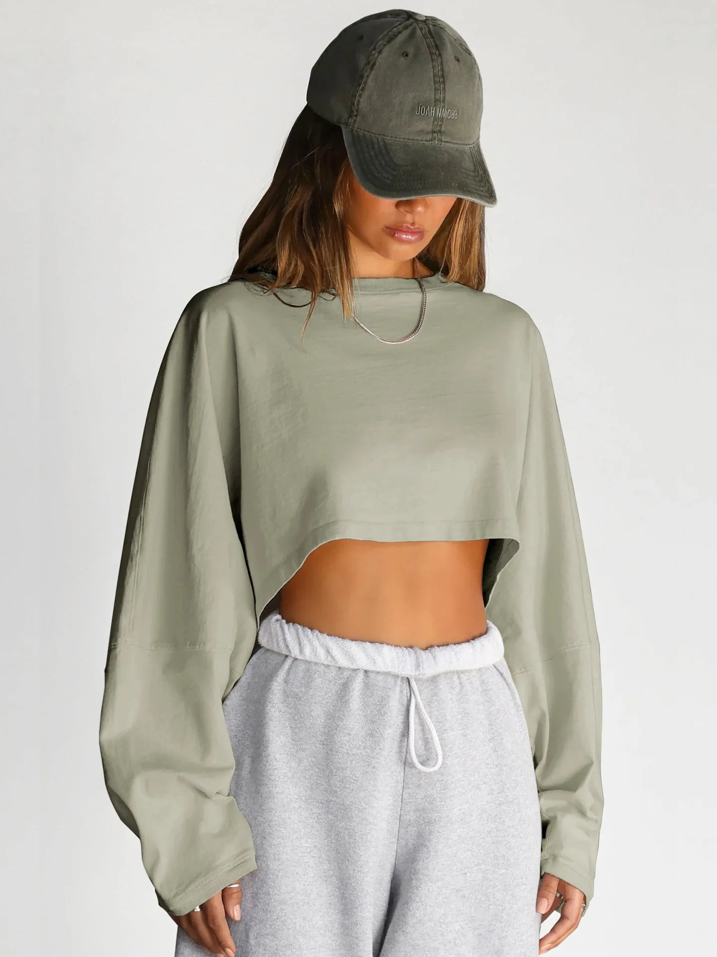 Women's Loose Long Sleeve Pullover Casual Workout Sexy Female Crop Sweatshirt