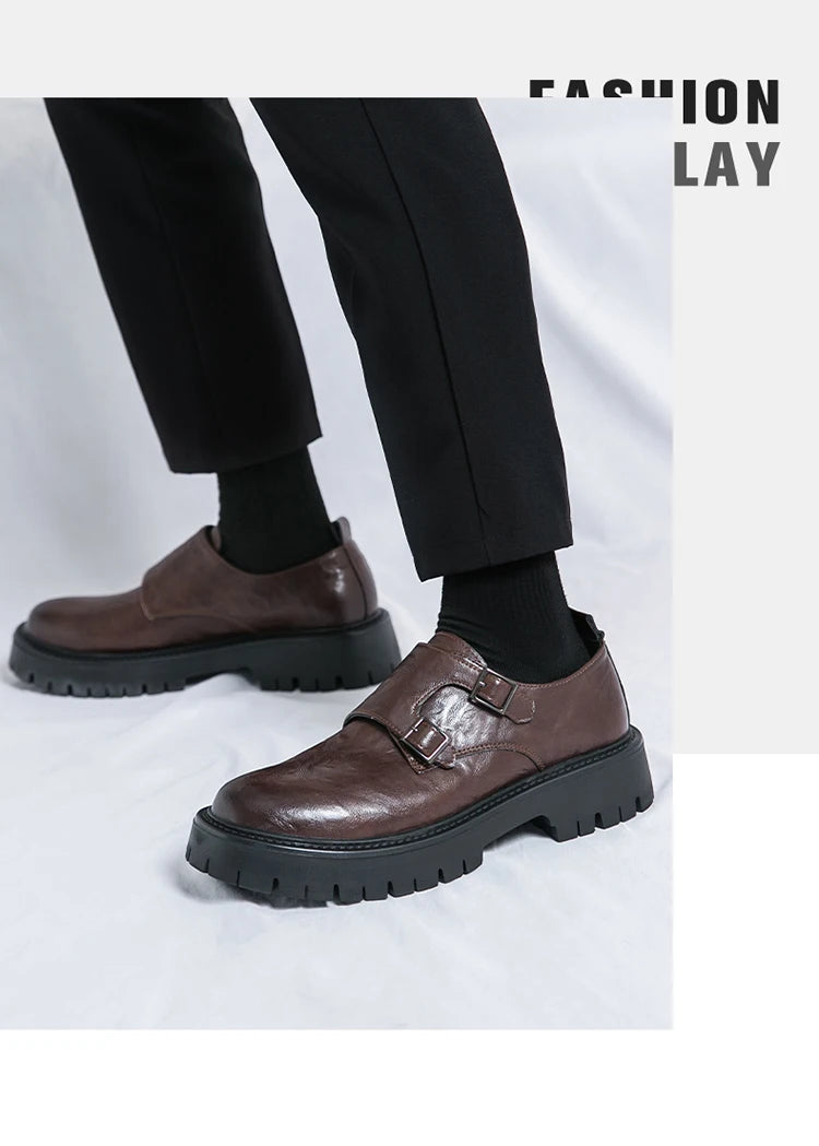Leather Shoes Designer Casual Business Dress Oxfords Platform Loafers Slip-on Moccasins Thick Sole Wedding Shoes