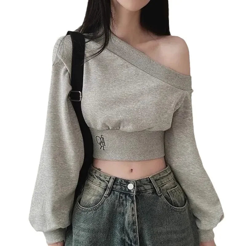 Women's Fashion Design Shoulder-baring Side Collar Slimming Top
