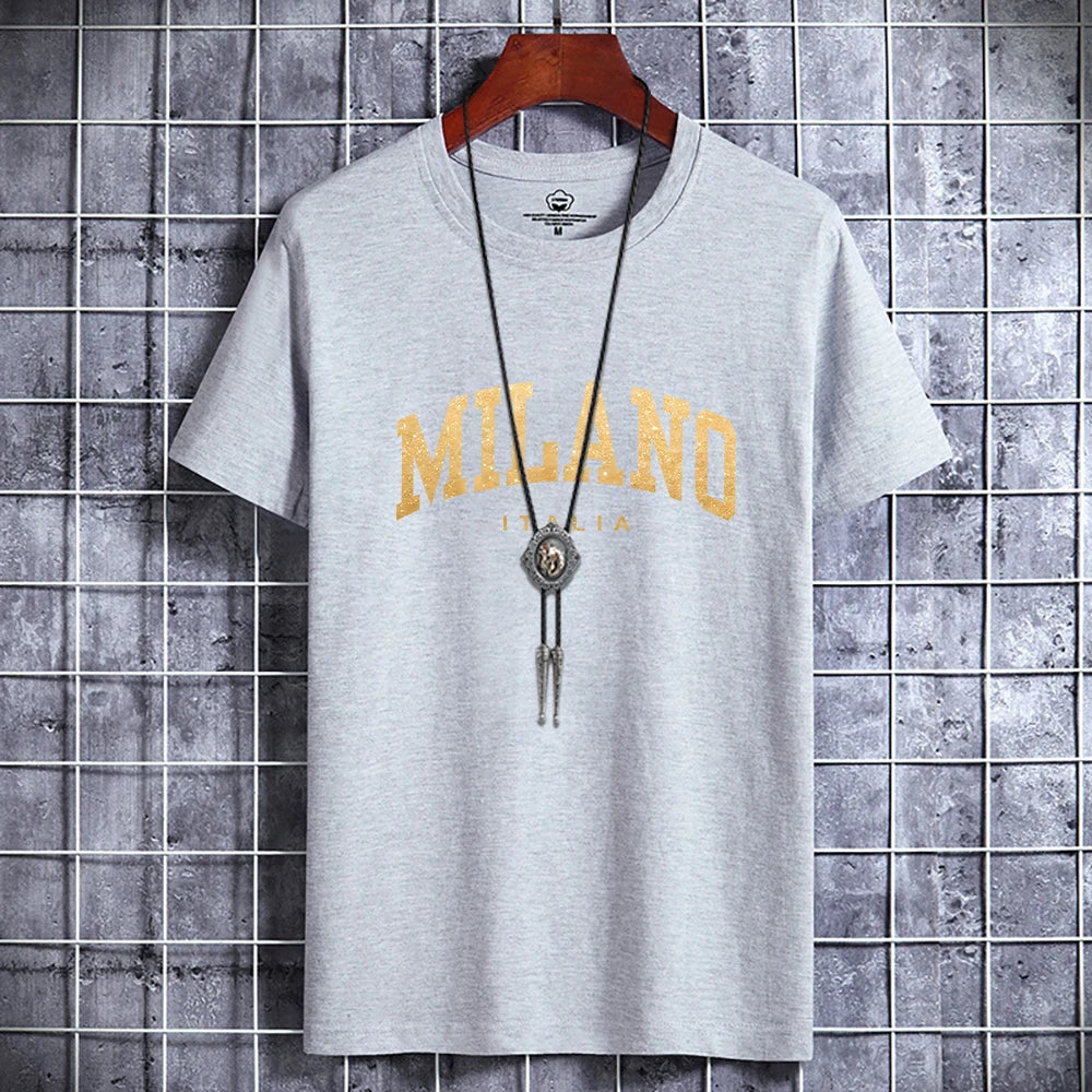 Casual Luxury Summer Men's T-shirt Italy Milano City Print 100% Cotton