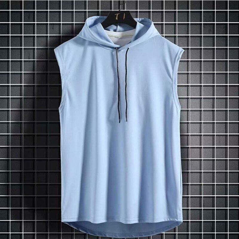 Men's Sleeveless Drawstring Hoodie | Hooded Tank Top