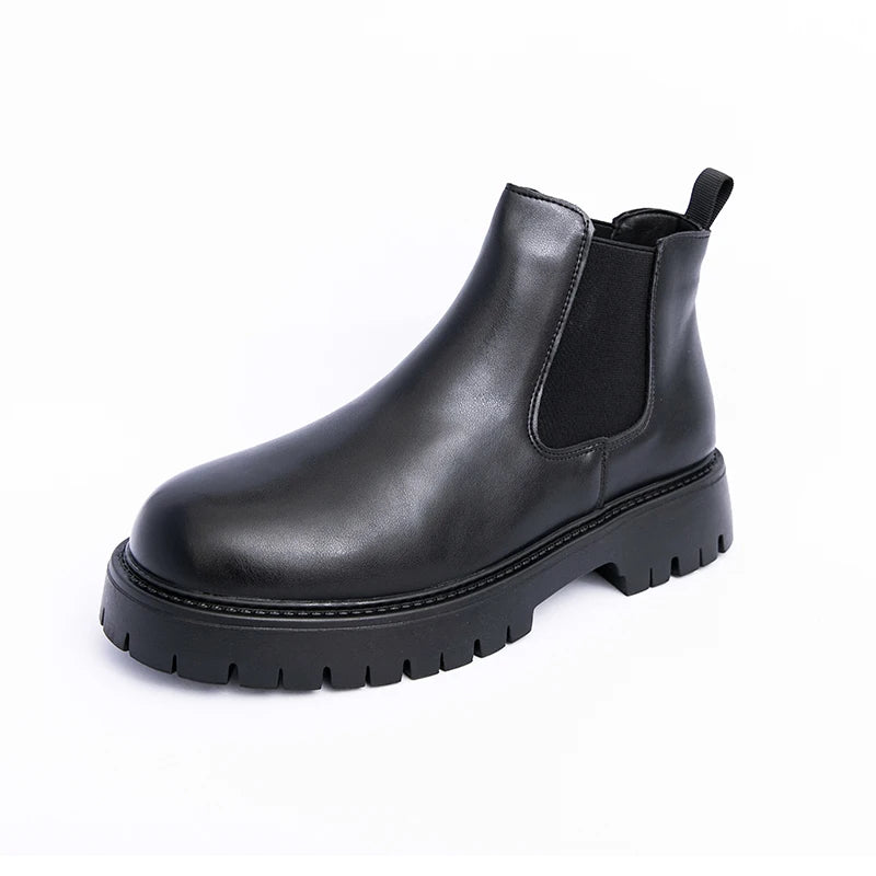 Brown MALEVA Chelsea leather boots with elastic side panels and rounded toes, stylish and versatile footwear.