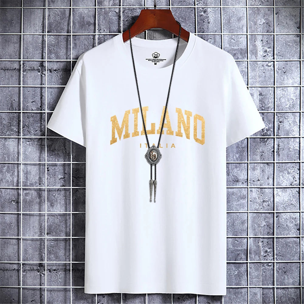 Casual Luxury Summer Men's T-shirt Italy Milano City Print 100% Cotton