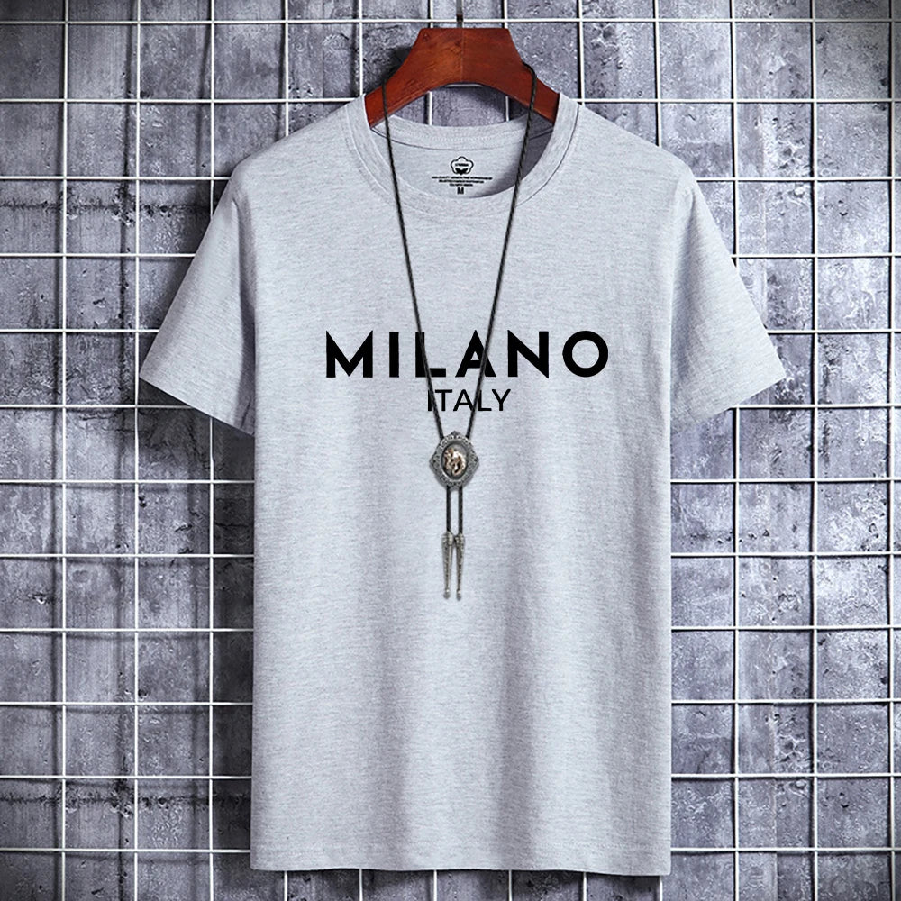 Casual Luxury Summer Men's T-shirt Italy Milano City Print 100% Cotton