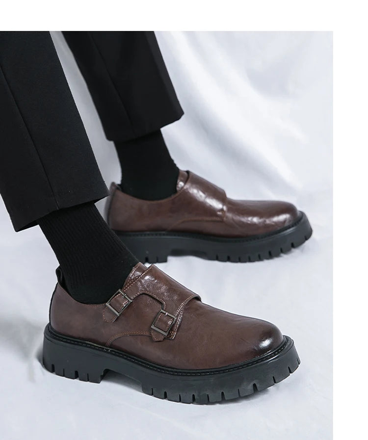 Leather Shoes Designer Casual Business Dress Oxfords Platform Loafers Slip-on Moccasins Thick Sole Wedding Shoes