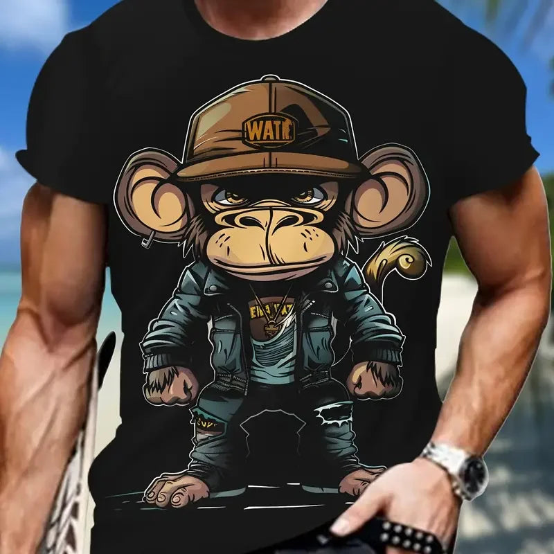Short Sleeve T-shirt Loose Fit Monkey Graphic 3D Printed