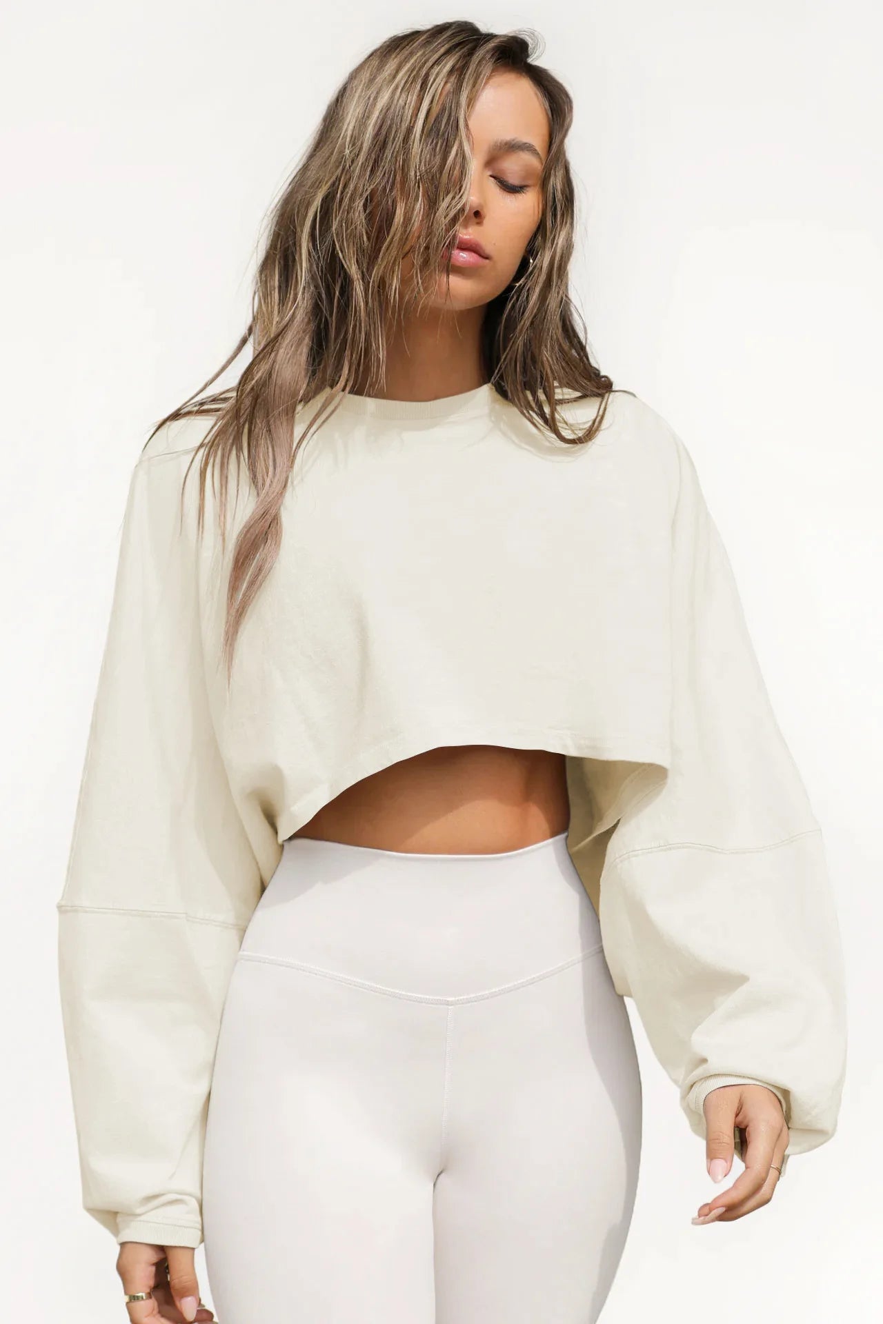 Women's Loose Long Sleeve Pullover Casual Workout Sexy Female Crop Sweatshirt