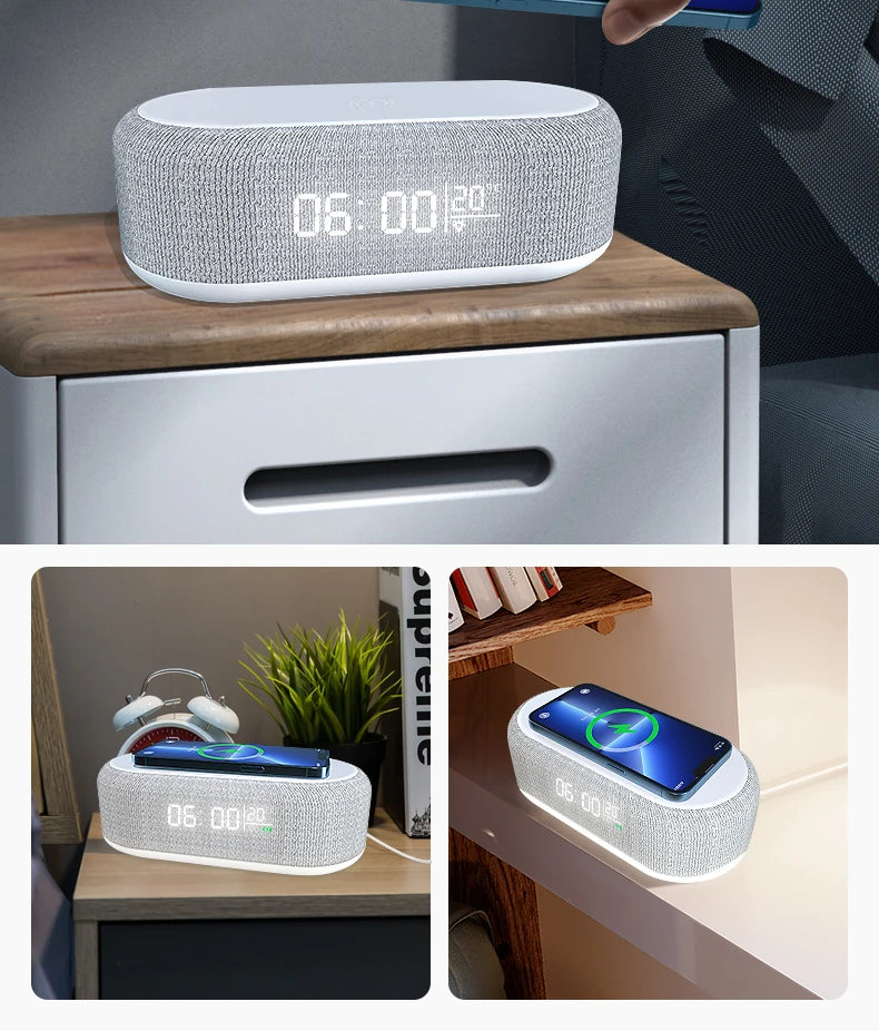 Wireless Charger Alarm Clock Time LED Light Thermometer
