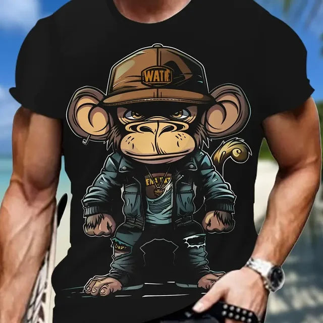 Short Sleeve T-shirt Loose Fit Monkey Graphic 3D Printed