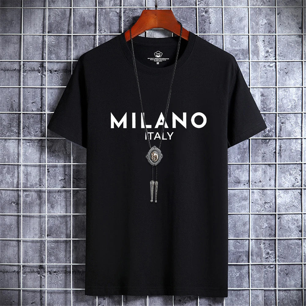 Casual Luxury Summer Men's T-shirt Italy Milano City Print 100% Cotton