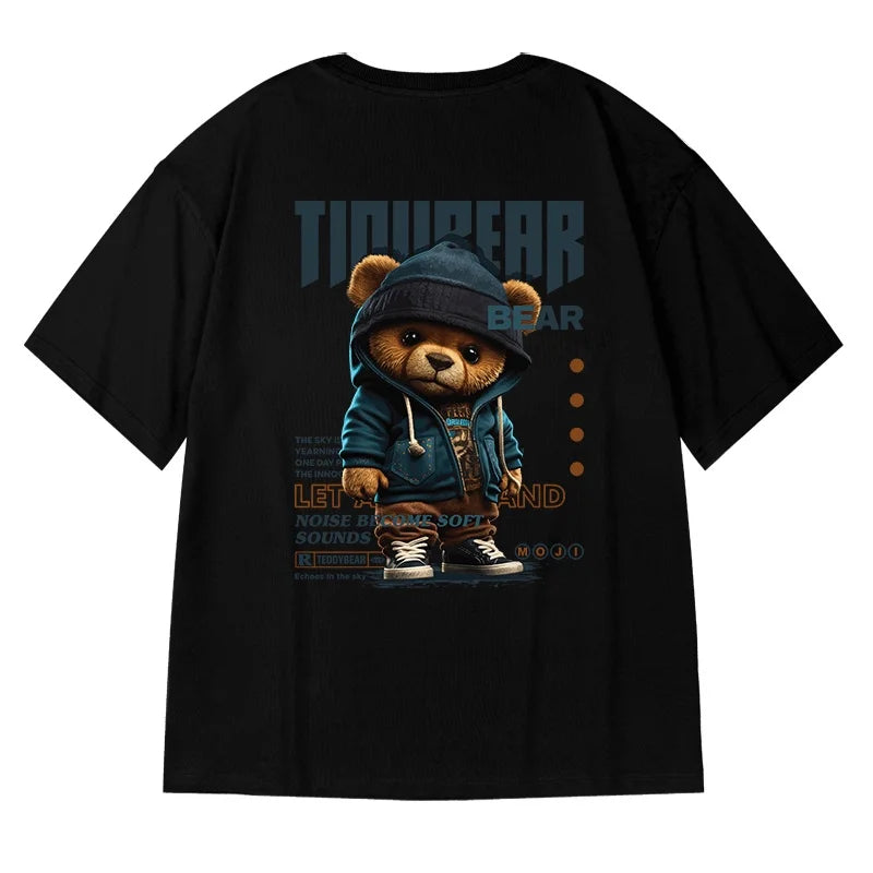 Oversized Cartoon Trendy Anime Bear Printed Men's T-Shirt