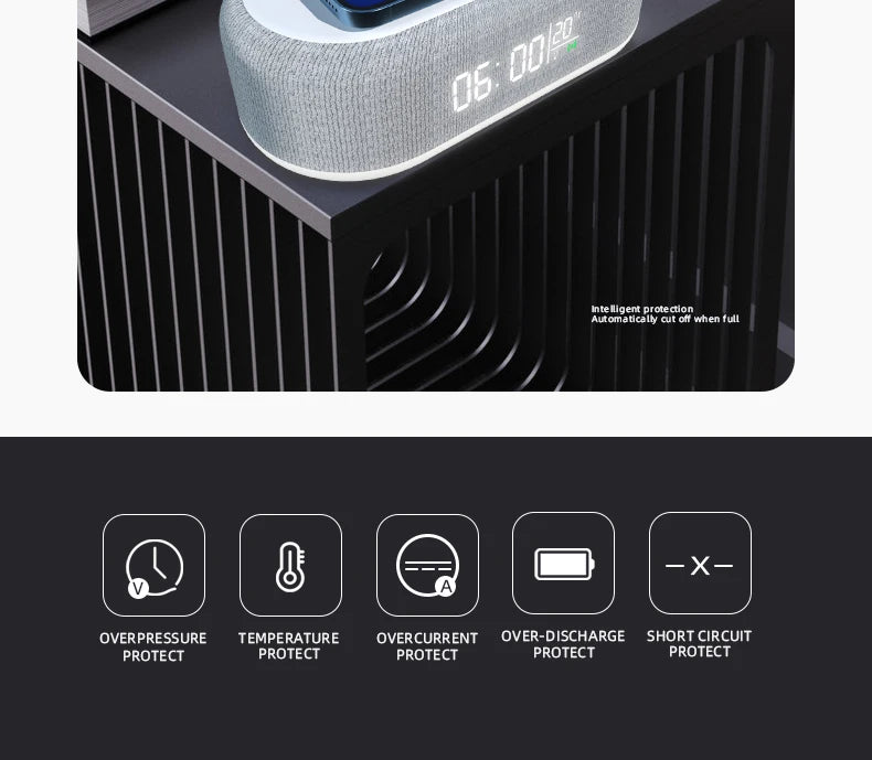 Wireless Charger Alarm Clock Time LED Light Thermometer