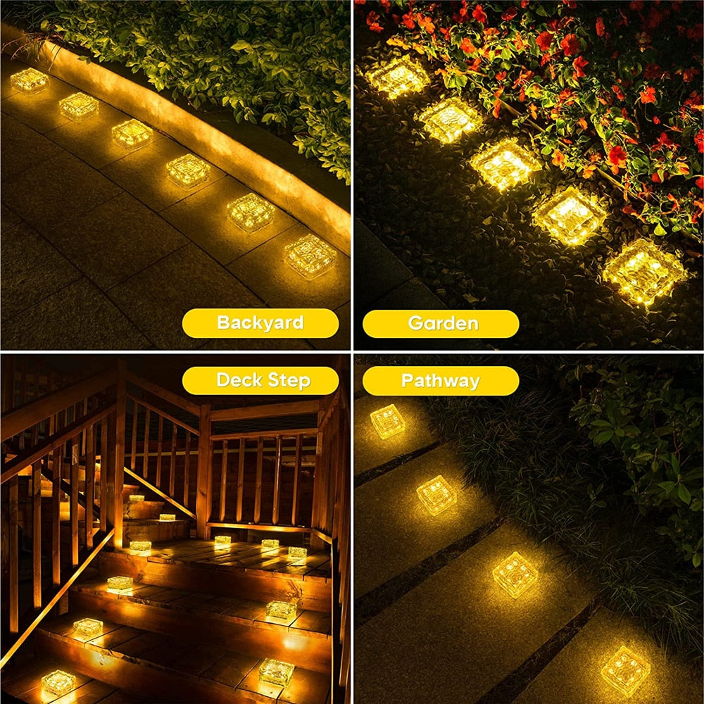 Solar Brick Ice Cube Light Waterproof LED Outdoor Path Decoration