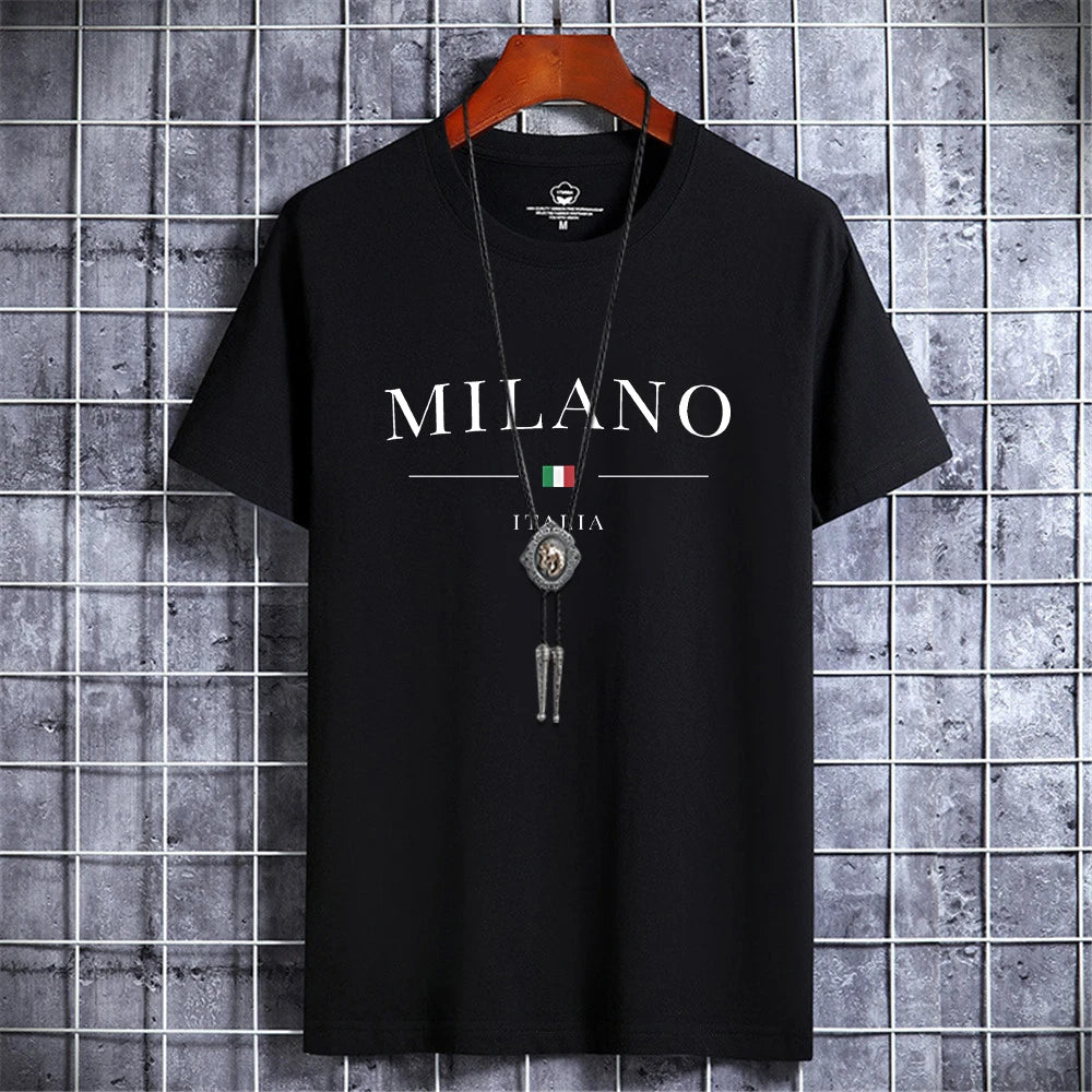 Casual Luxury Summer Men's T-shirt Italy Milano City Print 100% Cotton