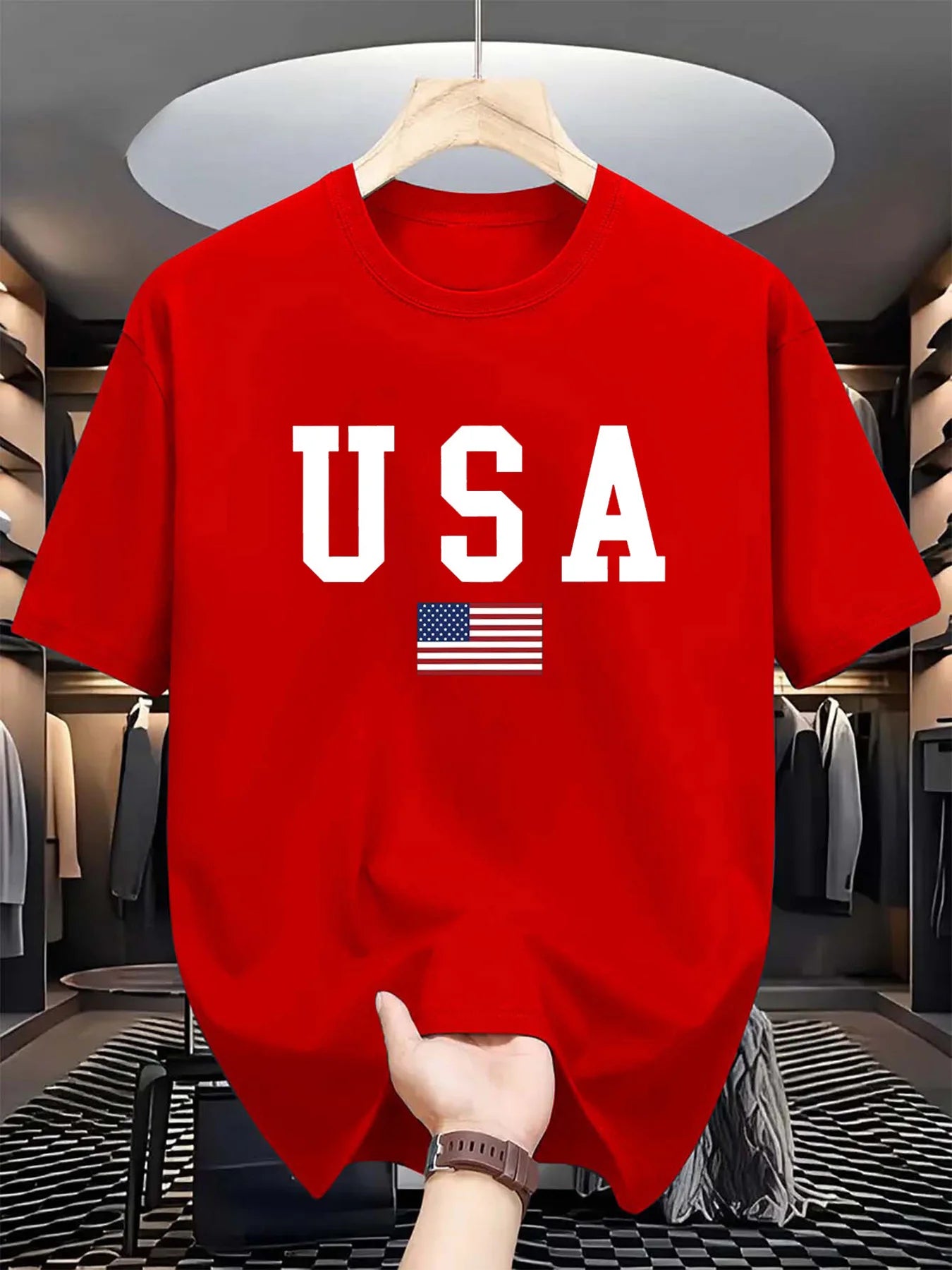 Men's summer 100% cotton USA American National Flag Graphic short sleeved T-shirt