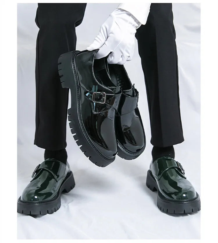 Patent Leather Mens Dress Shoes Luxury Brand Handmade Business Office Fashion Wedding Oxfords  Platform Shoes