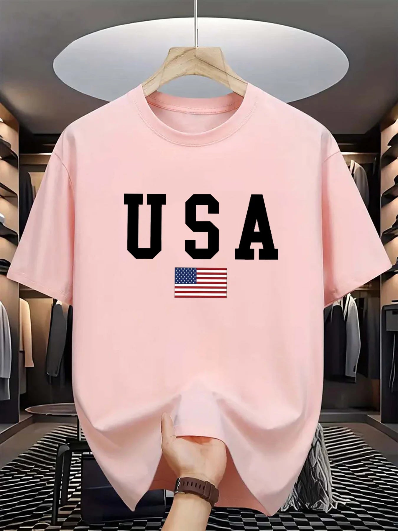 Men's summer 100% cotton USA American National Flag Graphic short sleeved T-shirt