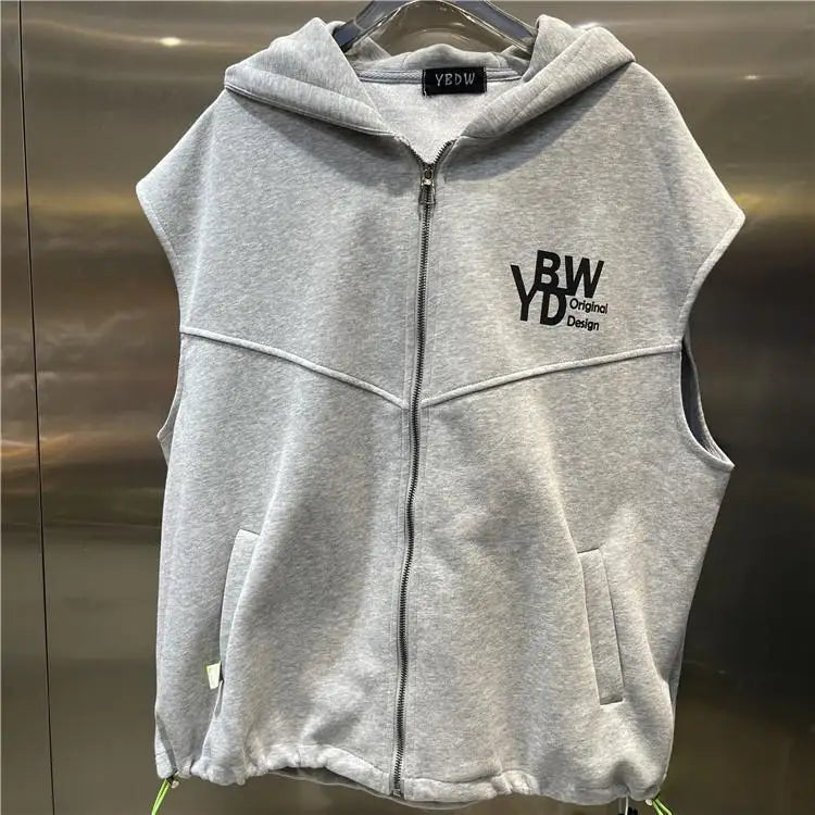 Fashion Printed Letter Sleeveless Zipper Hooded Sweatshirts