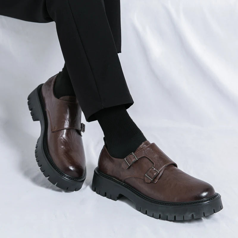 Leather Shoes Designer Casual Business Dress Oxfords Platform Loafers Slip-on Moccasins Thick Sole Wedding Shoes