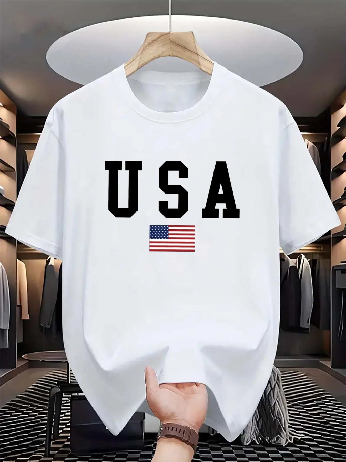Men's summer 100% cotton USA American National Flag Graphic short sleeved T-shirt