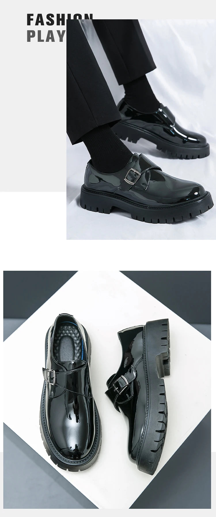 Patent Leather Mens Dress Shoes Luxury Brand Handmade Business Office Fashion Wedding Oxfords  Platform Shoes