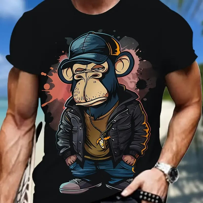 Short Sleeve T-shirt Loose Fit Monkey Graphic 3D Printed