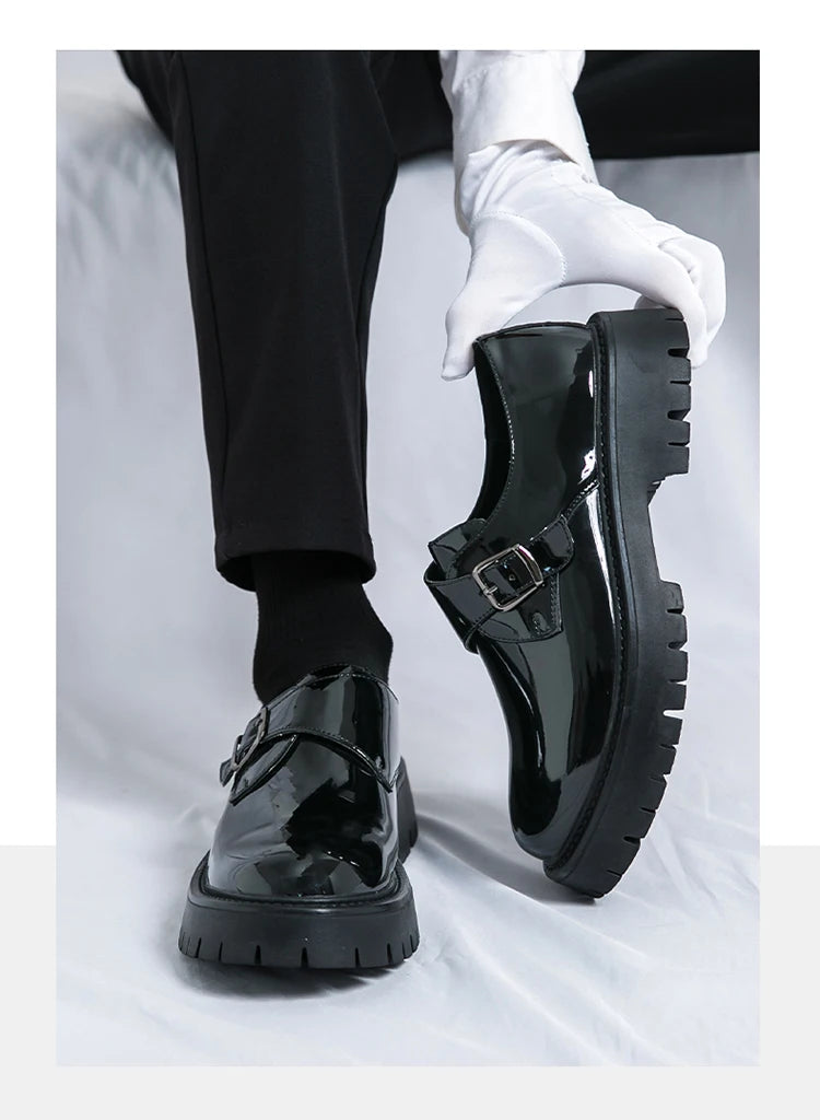 Patent Leather Mens Dress Shoes Luxury Brand Handmade Business Office Fashion Wedding Oxfords  Platform Shoes