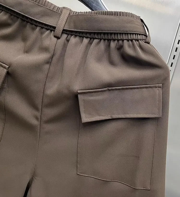 Men's Summer Pure Color Coffee Drawstring Casual Ice Silk Shorts