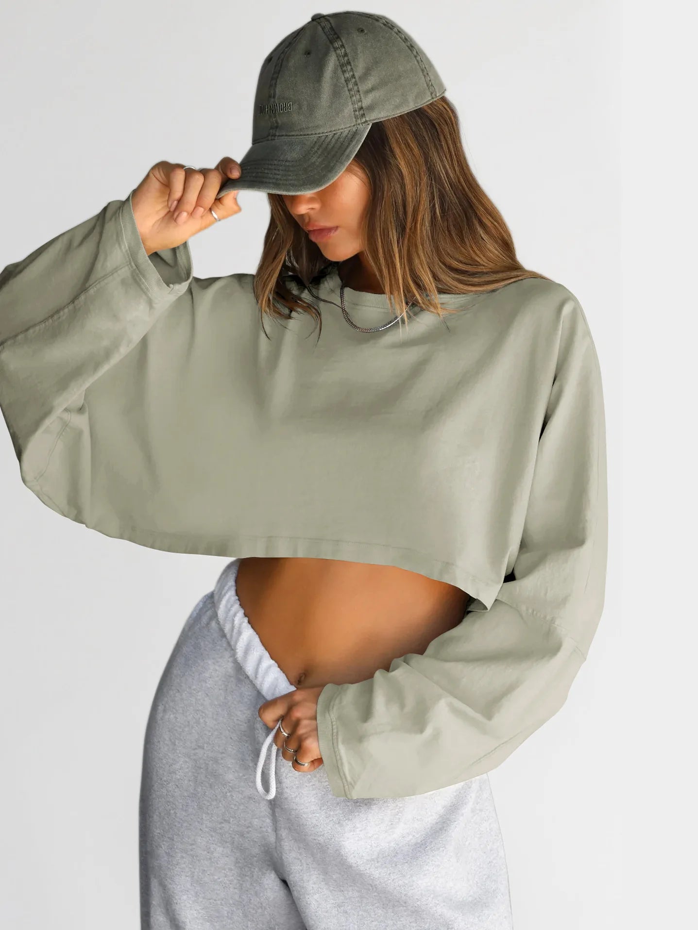Women's Loose Long Sleeve Pullover Casual Workout Sexy Female Crop Sweatshirt