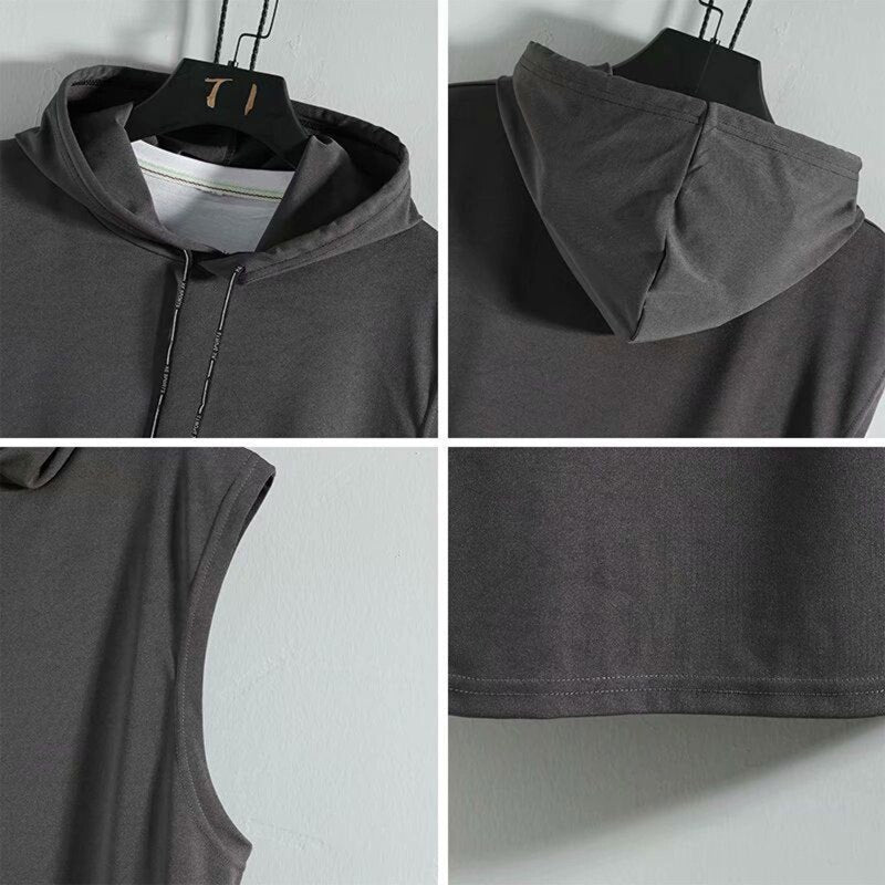 Men's Sleeveless Drawstring Hoodie | Hooded Tank Top