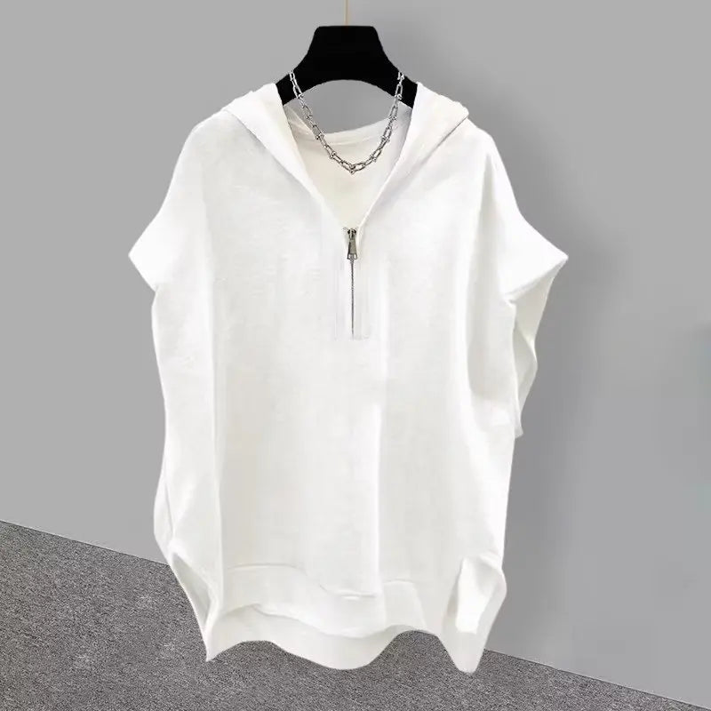 American Style Street Hooded Cotton Vest Sleeveless Spring Summer Casual Zip Up