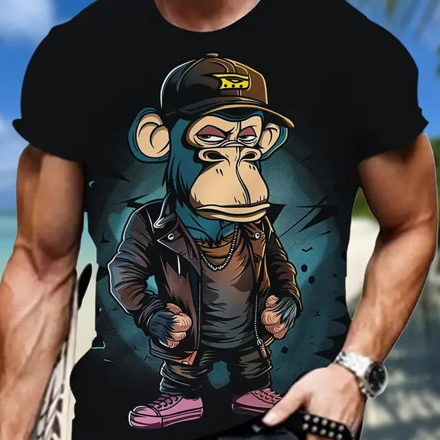 Short Sleeve T-shirt Loose Fit Monkey Graphic 3D Printed