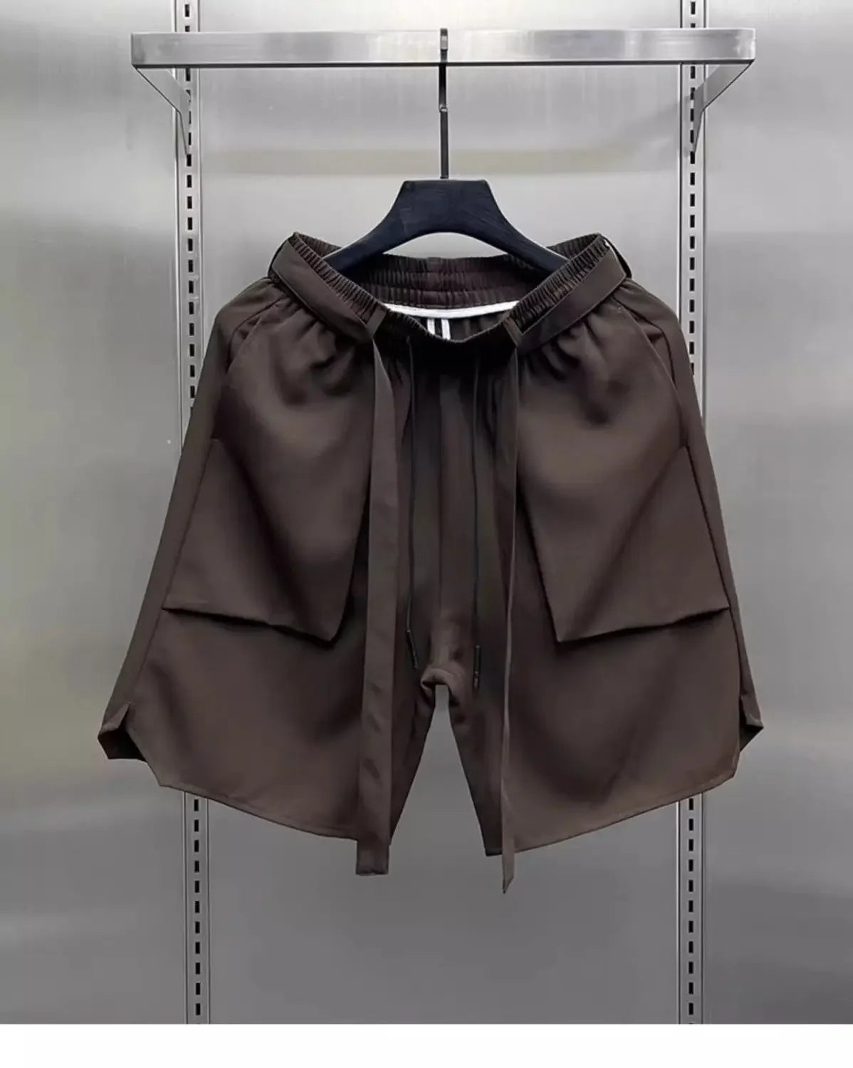 Men's Summer Pure Color Coffee Drawstring Casual Ice Silk Shorts