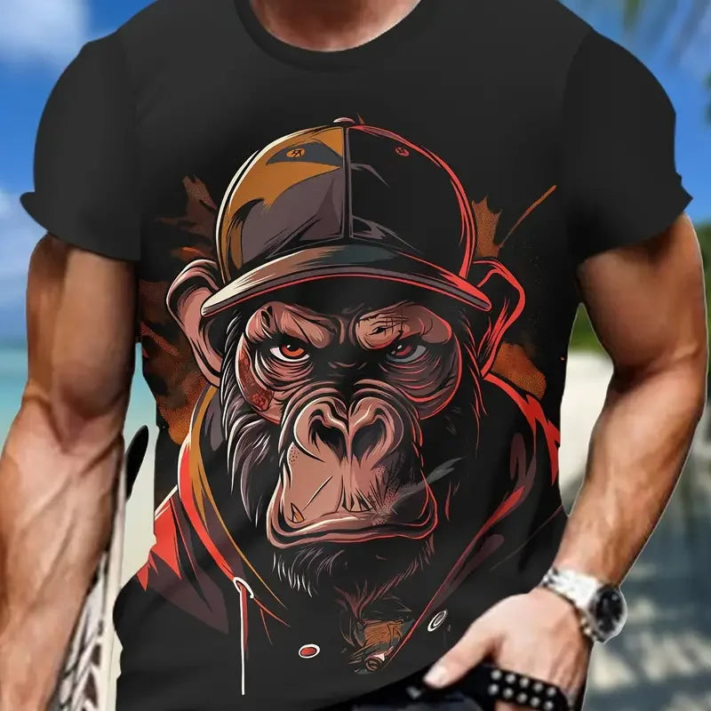 Loose Fit Monkey Graphic Pullover Men T-shirts 3D Printed