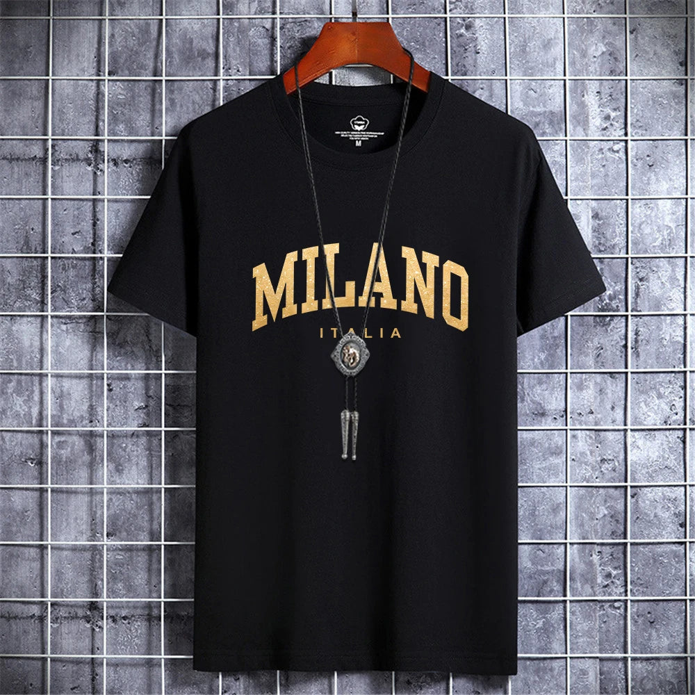 Casual Luxury Summer Men's T-shirt Italy Milano City Print 100% Cotton
