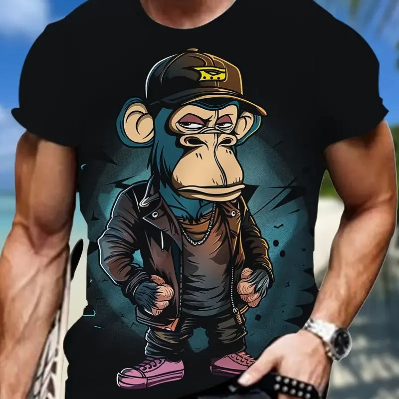 Short Sleeve T-shirt Loose Fit Monkey Graphic 3D Printed