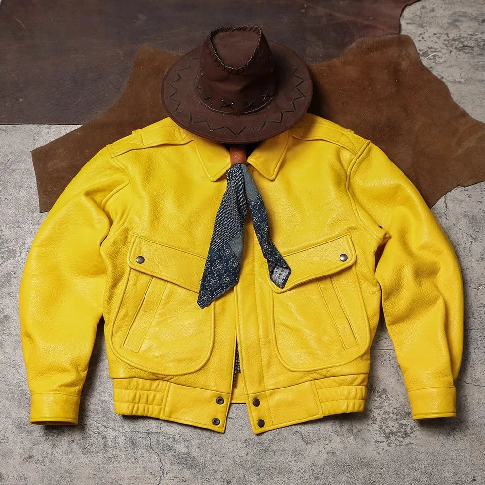 Spring Autumn Mauroicardi Cool Handsome Short Yellow Soft Pu Leather Jacket Men