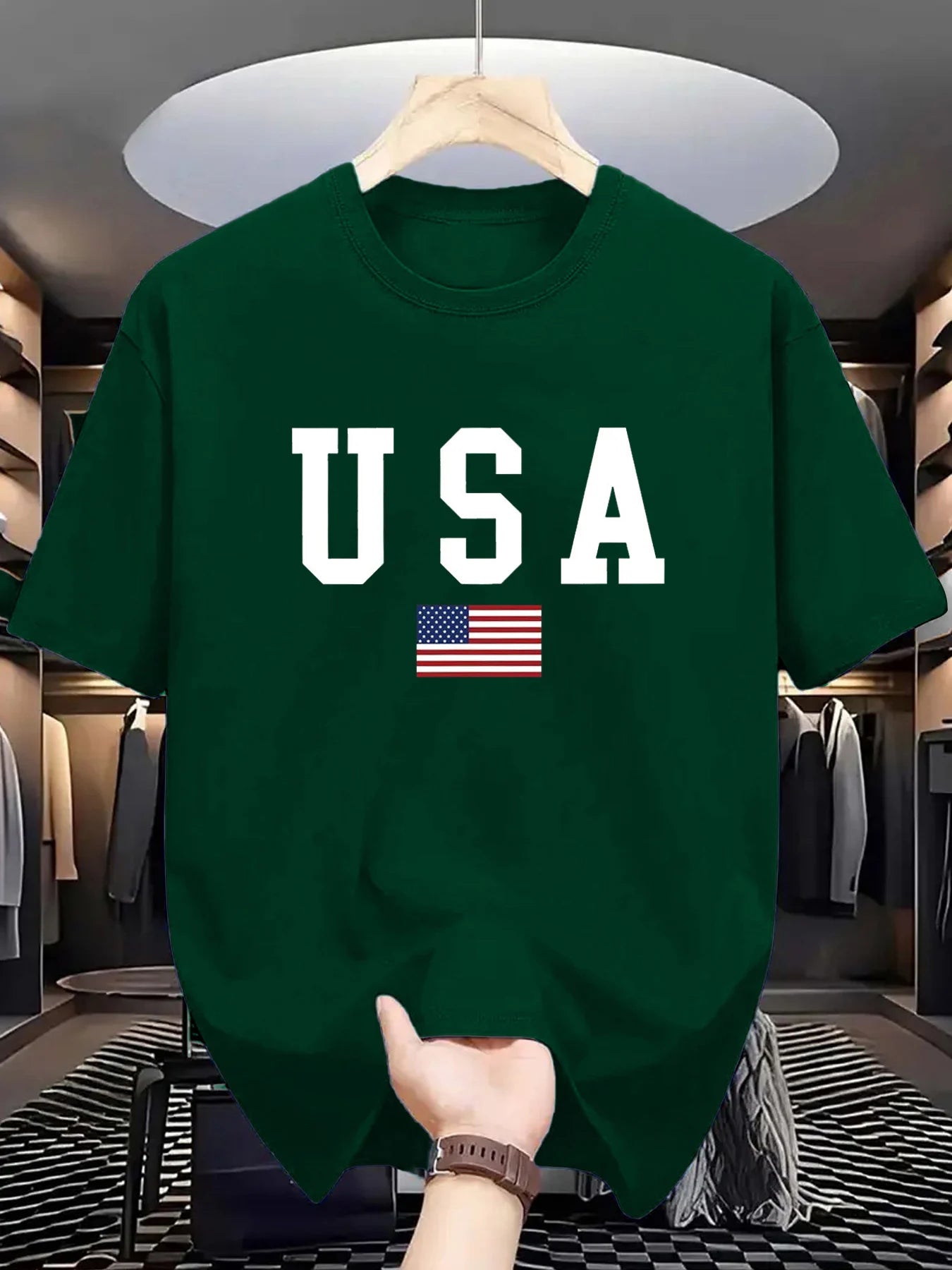 Men's summer 100% cotton USA American National Flag Graphic short sleeved T-shirt