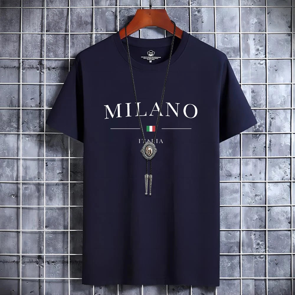 Casual Luxury Summer Men's T-shirt Italy Milano City Print 100% Cotton